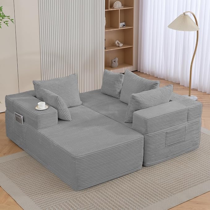 105'' Cloud Sectional Couch, Modular L-Shaped Boneless Sectional Sofa, Corduroy - Image 2