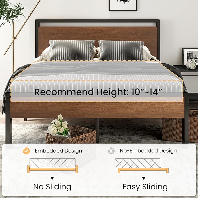 SHA CERLIN 14 Inch King Size Metal Platform Bed Frame - Image 7