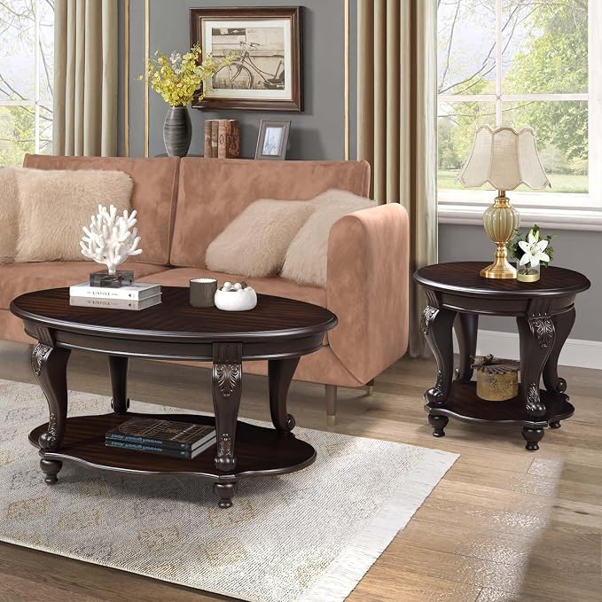 Solid Wood Coffee Table Set for Living Room, Coffee Table & 2 End Side Table - Image 3