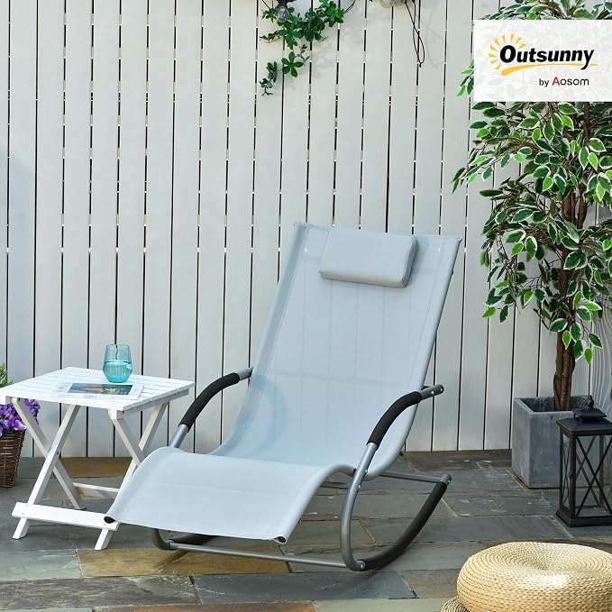 Outsunny Zero Gravity Rocking Chair Outdoor Chaise Lounge Chair Recliner Rocker - Image 2