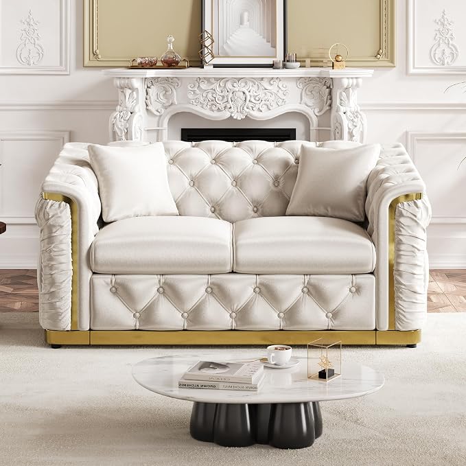 62.2" Luxury Velvet Chesterfield Sofa Tufted Victorian Black and Gold Couch - Image 9