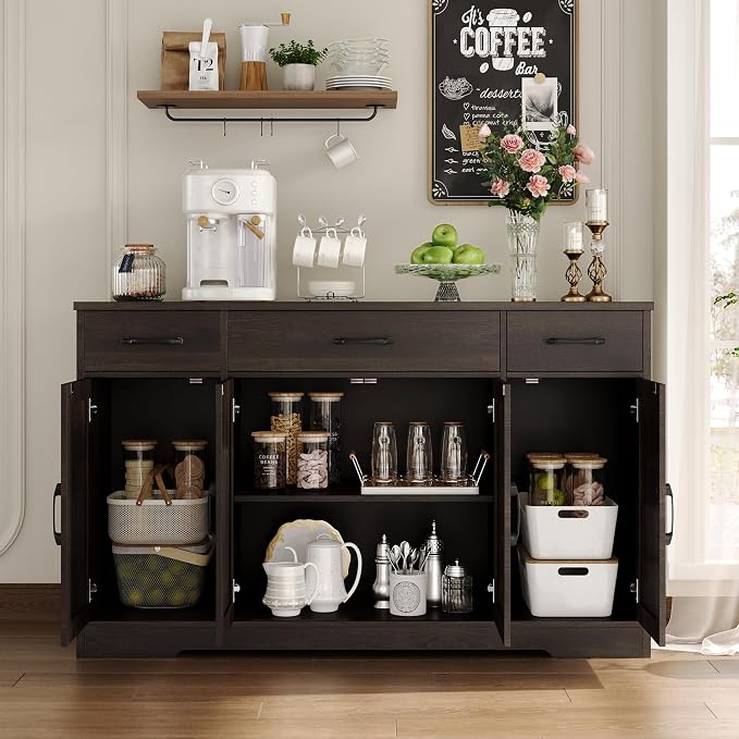 HOSTACK Buffet Cabinet with Drawers, Modern Farmhouse Coffee Bar Station Wood - Image 9