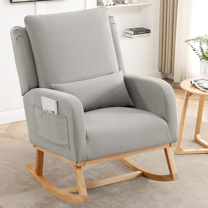 HCHAIRH Rocking Chair Nursery, Upholstered Fabric Nursing Rocking Chairs by HCHAIRH