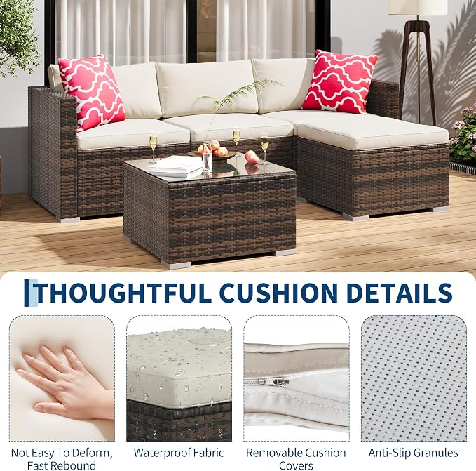 5-Piece Outdoor Sectional Sofa Set, All-Weather PE Rattan Patio Furniture - Image 4