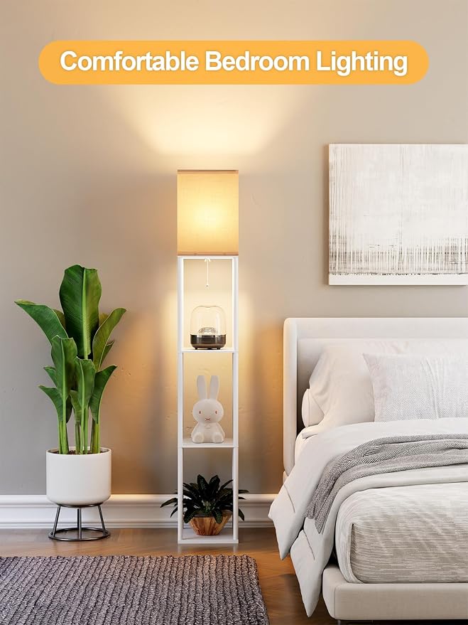 Floor Lamp with Shelves for Living Room White, Shelf Floor Lamp with 3 CCT LED - Image 8