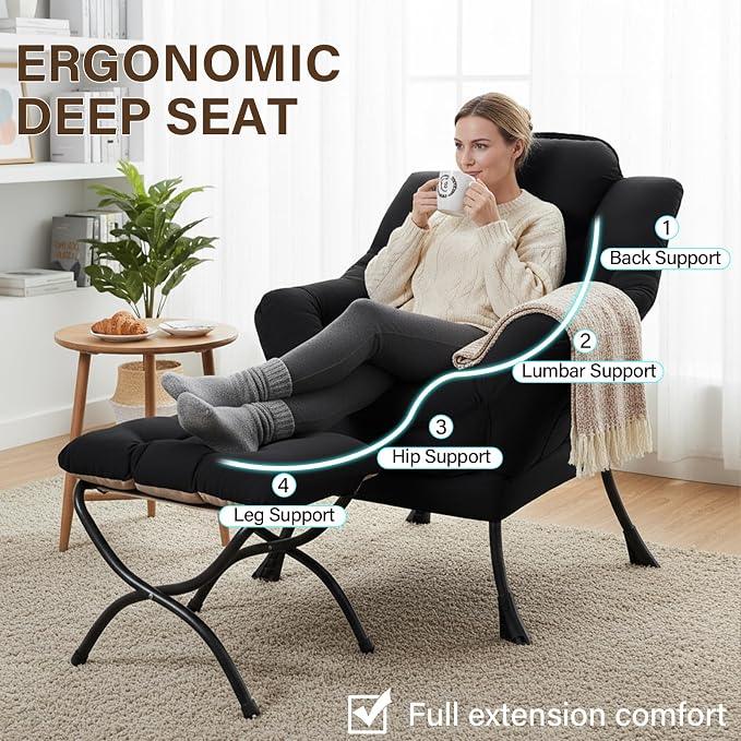 Welnow Lazy Chair with Ottoman, Modern Accent Chair with Armrests and a Side - Image 8
