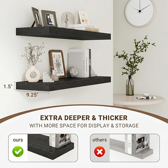 Acovy 32 Inch Floating Shelves, 3D Textured Wood Grain, Wooden Shelves - Image 5
