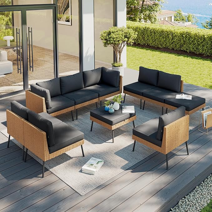 Aoxun 10 Piece Patio Furniture Set, 10 Seats Outdoor Sectional Sofas by Aoxun
