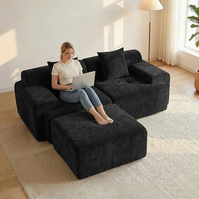 83.5" Boneless Loveseat with Ottoman, Cloud Comfy Couches by Mifnas