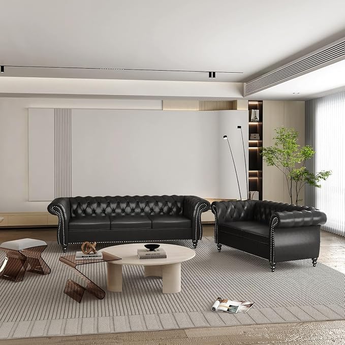 Chesterfield Loveseat Sofa, Modern Leather Small Sofa Couch 2 Seater - Image 5