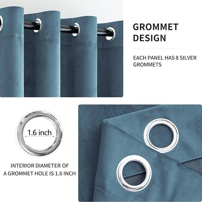 MIULEE 90 Inches Velvet Curtains Dark Slate Elegant Grommet Curtains Thermal - Image 2