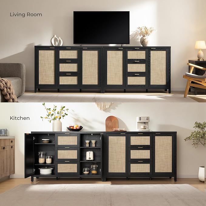 SICOTAS Rattan Sideboard Buffet Coffee Bar Cabinet - Image 9