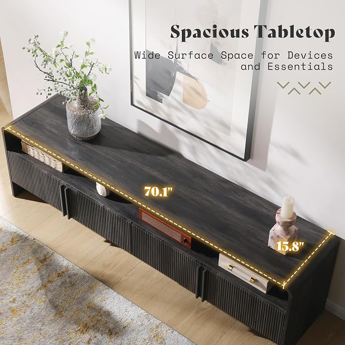 AMERLIFE 70" Modern TV Stand for TVs up to 80", Fluted Wood Entertainment Center - Image 3