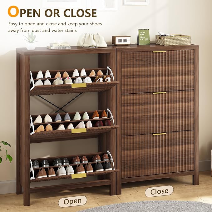 YOMILUVE Shoe Cabinet Storage for Entryway, Fluted Shoe Cabinet - Image 7
