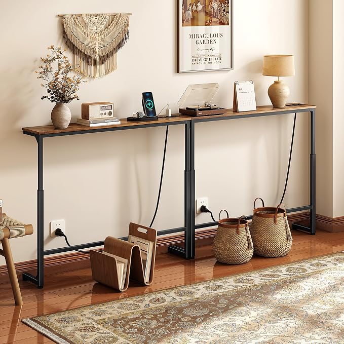 Kitstorack 2-Pack Rustic Brown Console Table, 7.9" Deep Panel, Adjustable - Image 8