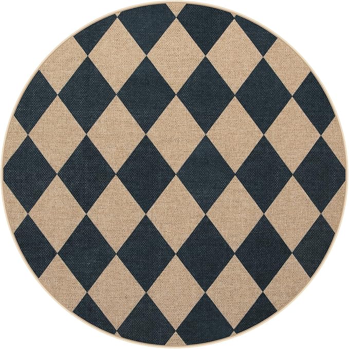 Lahome Colette Checkered Round Entryway Rug 4ft, Circle Indoor Outdoor Patio - Image 7