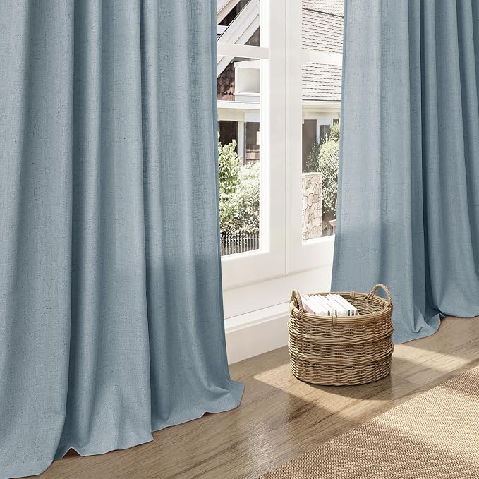 Nanspring Light Blue Linen Curtains 80 Inches Long 2 Panels Set - Image 6