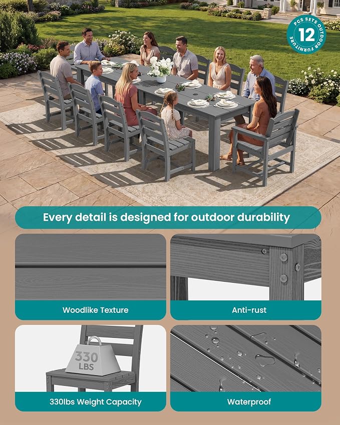 SERWALL HDPE Dining Set for 10 – 2 Tables, 8 Armless + 2 Armchairs. Includes 10 - Image 2