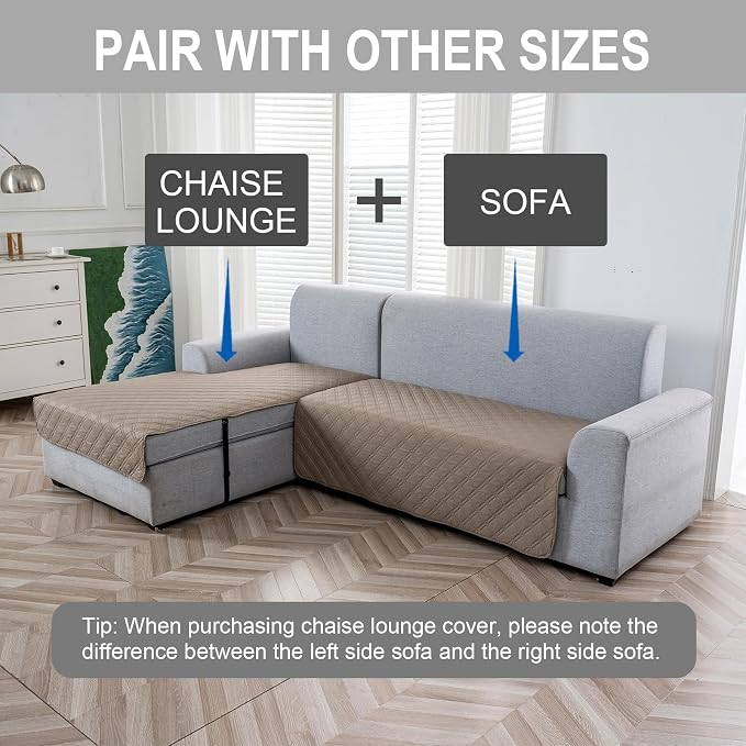 Genina L Shape Couch Cover, Sectional Couch Chaise Covers, Waterproof Washable - Image 2