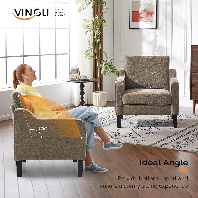 VINGLI Accent Chair for Living Room Chairs Light Brown Reading Chair for - Image 5