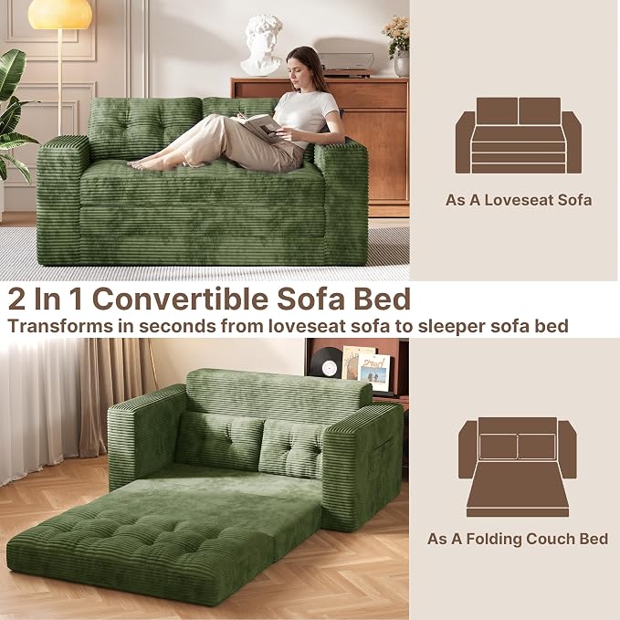 Gizoon Convertible Futon Sofa Bed, Aesthetic Portable Corduroy Sleeper Sofa - Image 8