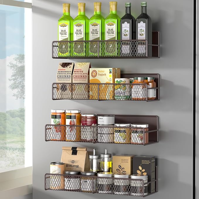 DTUQYX Magnetic Spice Rack for Refrigerator, 4 Pack 100% Metal Strong Magnet by DTUQYX
