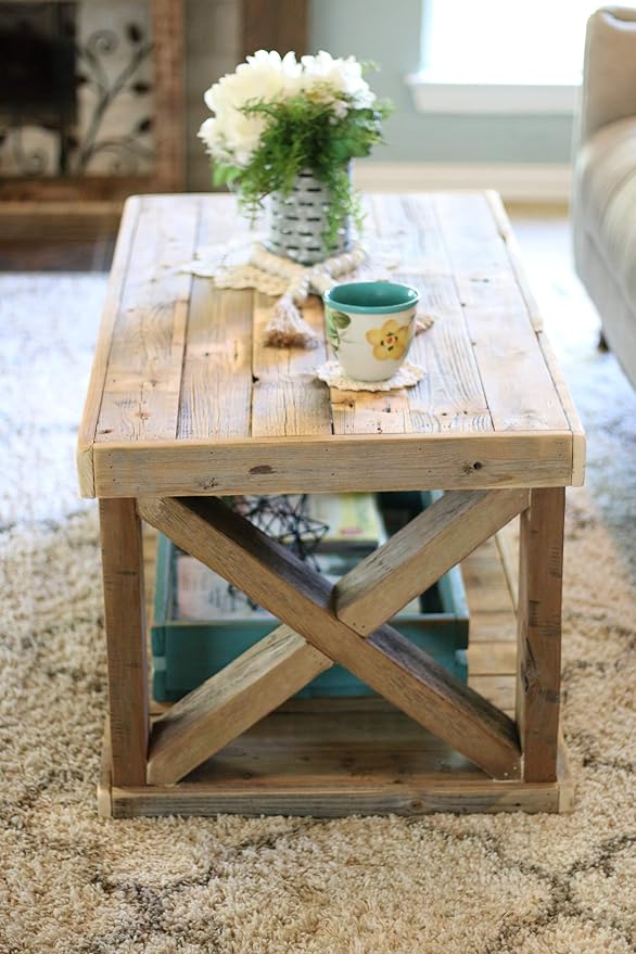 Doug and Cristy Designs Natural Wooden X Leg Coffee Table - Image 4