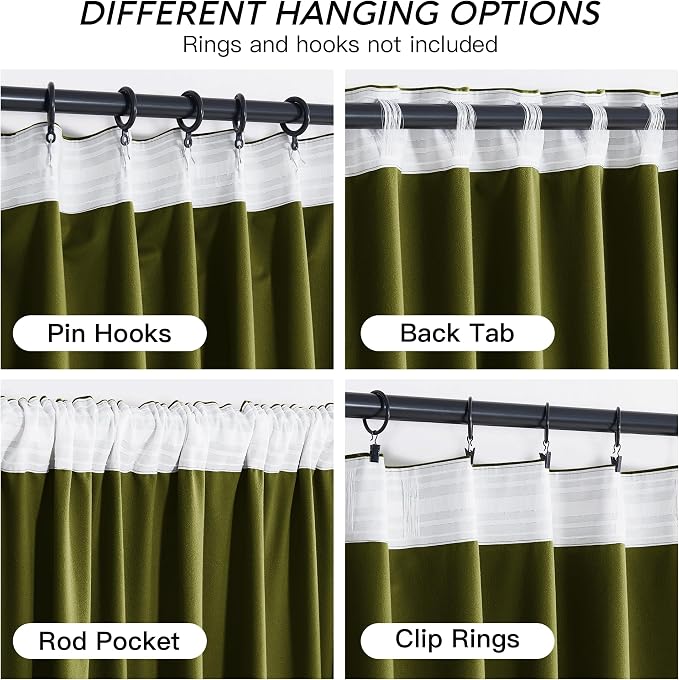 RYB HOME Moss Green Velvet Curtains 90 inches, Luxury and Soft Velvet Fabric - Image 4