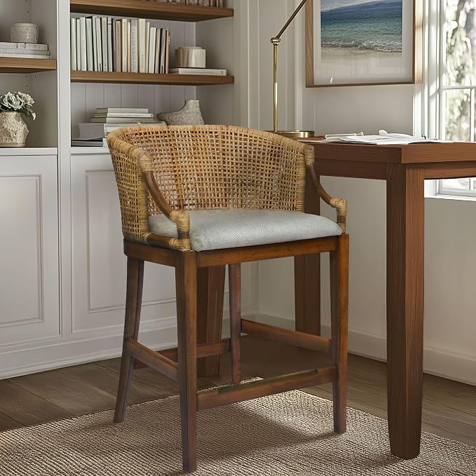 Martha Stewart Farmhouse Counter Height Bar Stools, Handcrafted Rattan Counter - Image 6