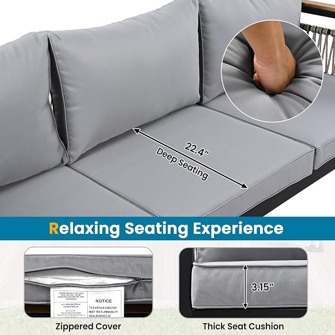 VilroCaz 4 Pieces Outdoor Sectional Sofa Set, All-Weather Patio Seating Group - Image 5