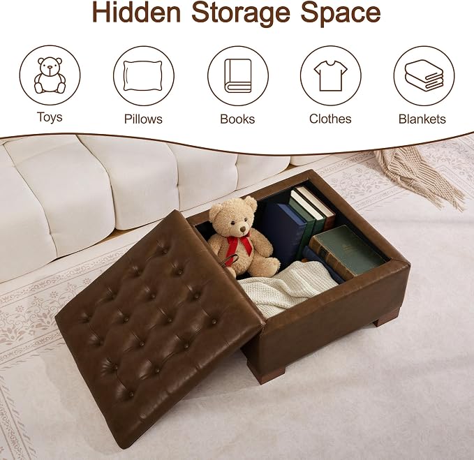 WUTUTUEE 30" Faux Leather Square Storage Ottoman - Image 7