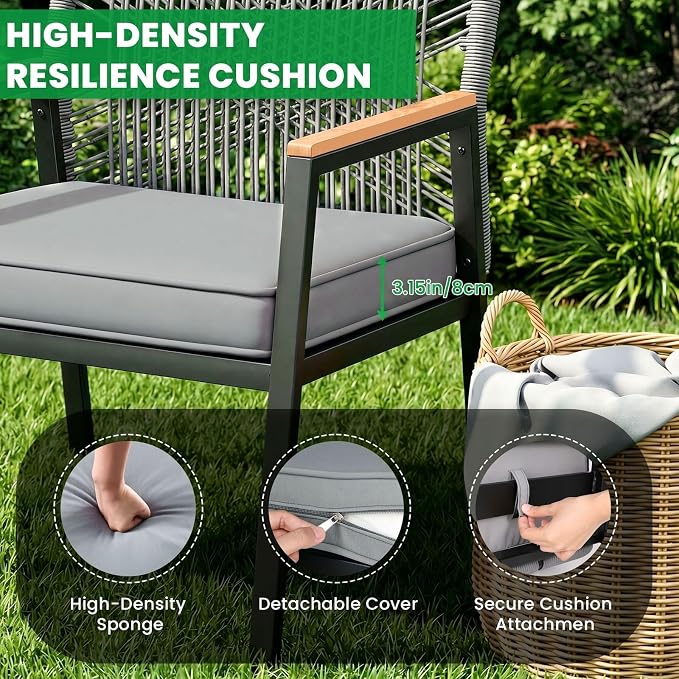 LIFERUN 3-Piece Patio Furniture Set, 2 Outdoor Rattan Chairs - Image 3