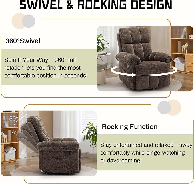 Korser Recliner Chair, Swivel Rocker Recliner Chair - Image 3