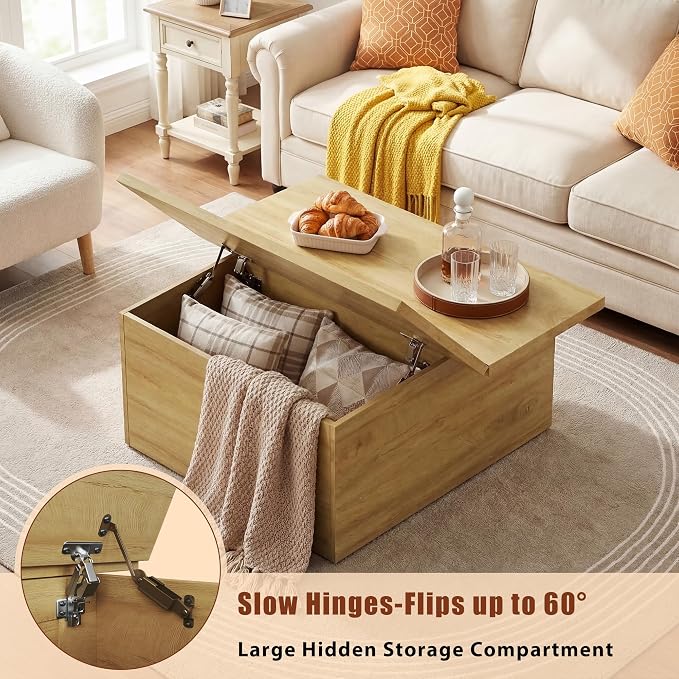HUAHUU Lift Top Coffee Table, 4 in 1 Square Coffee Table - Image 4
