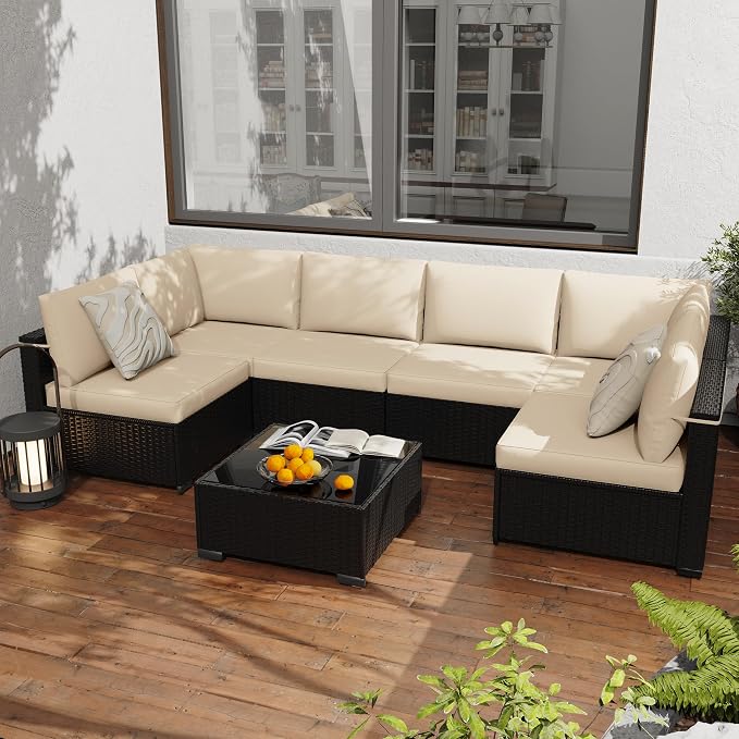 KIGOTY 7-Piece Patio Furniture Set, All-Weather PE Rattan Outdoor Sectional Sofa by KIGOTY