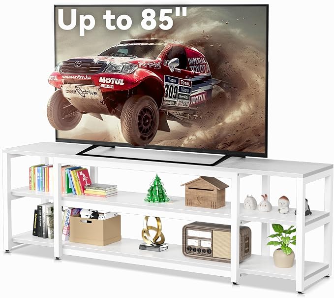 Aquzee White TV Stand for up to 85inch, Entertainment Center for 70 75 80 85" TV by Aquzee