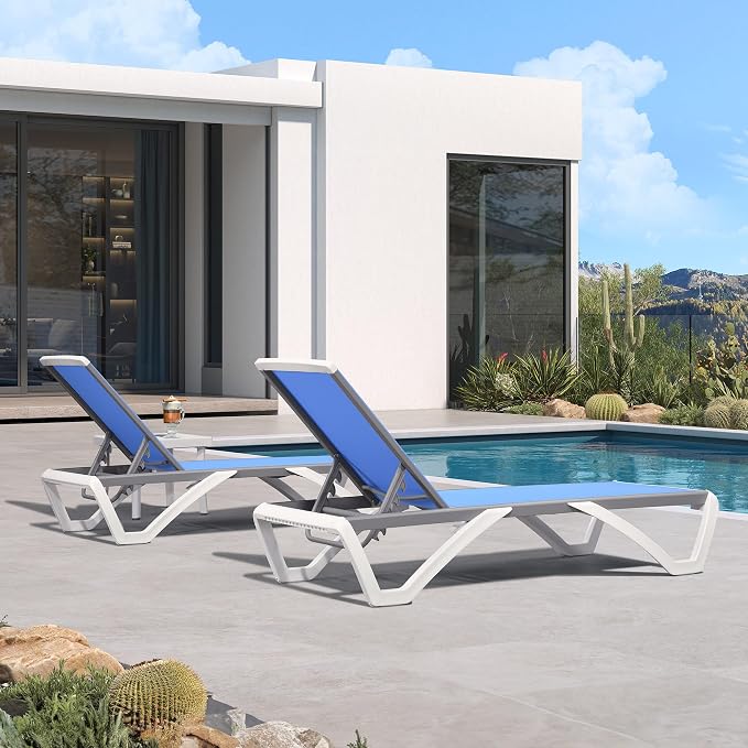 PURPLE LEAF Patio Chaise Lounge Chair Set of 3 Outside Aluminum Plastic - Image 3