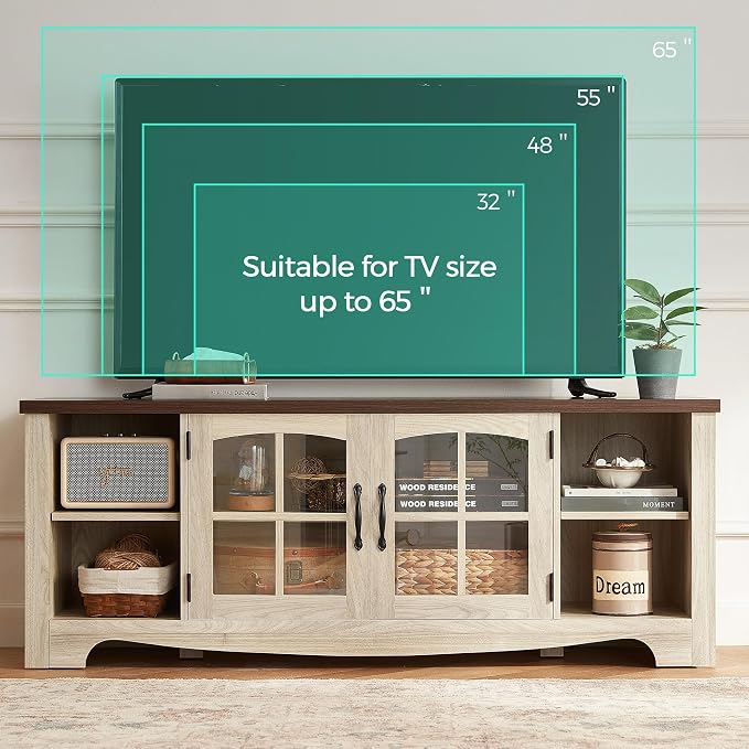 LINSY HOME Farmhouse TV Stand for 65 Inch TV, Wood Entertainment Center - Image 4