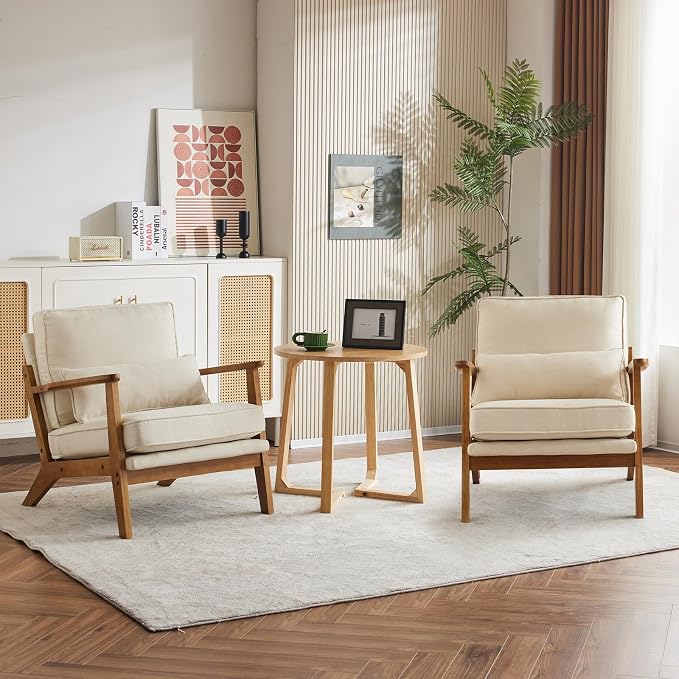 Karl home Accent Chair Wide Armrest Mid-Century Lounge Chair Linen Fabric - Image 7
