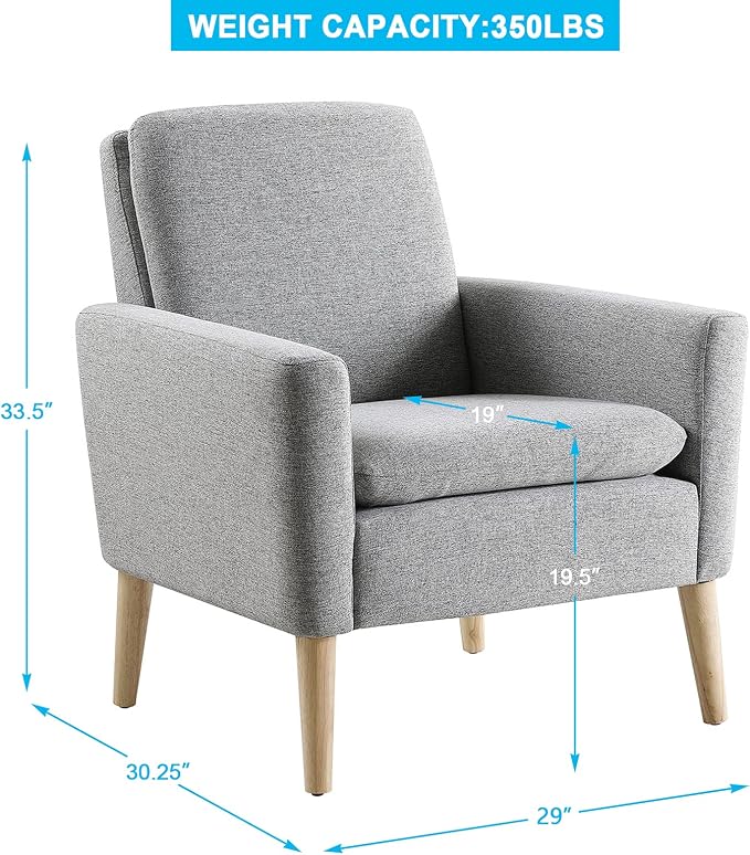 Accent Chair Set of 2 Living Room, Fabric Upholstered Comfy Reading Chair - Image 2