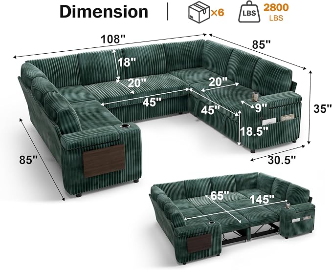 Vipbear 111" Modular Sectional Sleeper Sofa - Image 3