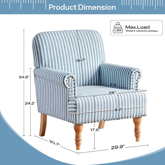 HUIMO Linen Fabric Accent Chair, Mid-Century Modern Armchair - Image 2