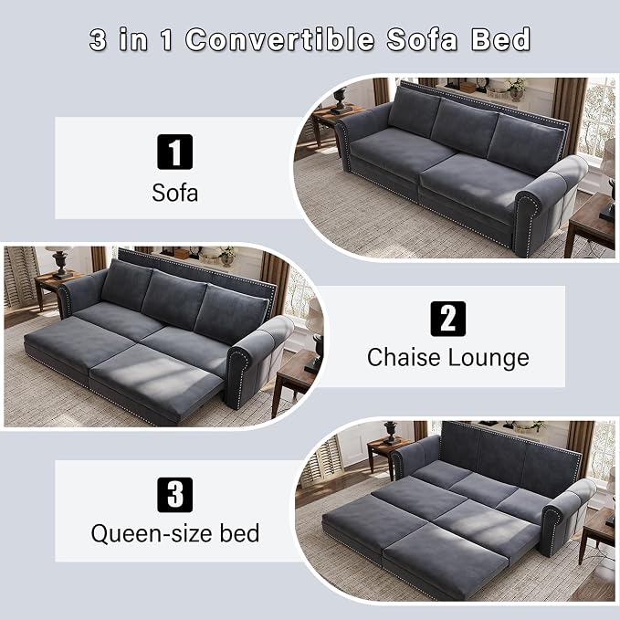 93.7" King Pull Out Sofa Bed, 3 in 1 Convertible Sleeper Sofa Couch 3-Seater - Image 8