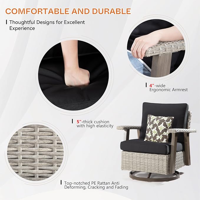 Joyside Outdoor Swivel Rocker Patio Chair Set of 4 and 2 Matching Side Tables - Image 4