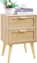 YAUKOMEL Rattan Nightstand, Wood End Table, Side Table by YAUKOMEL