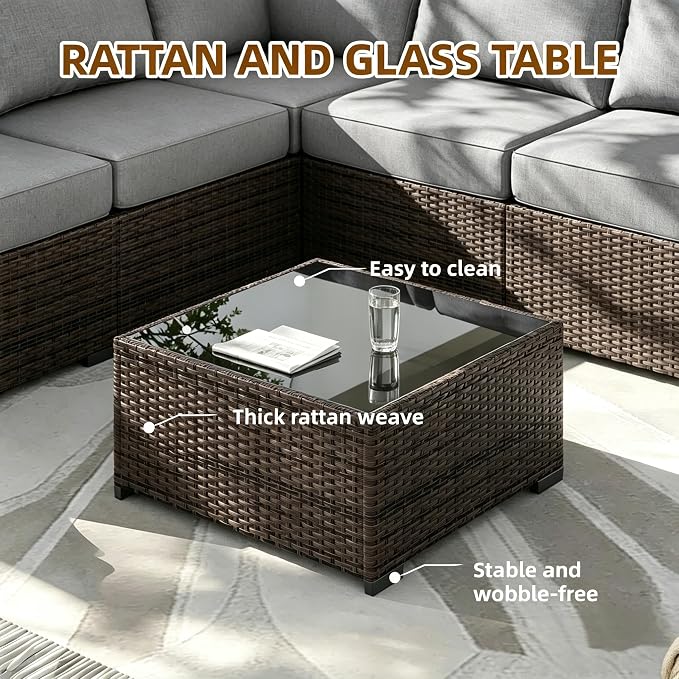 MOCHITO 7 Pieces Outdoor Patio Furniture Sets, All-Weather Sectional Sofa Dark - Image 2