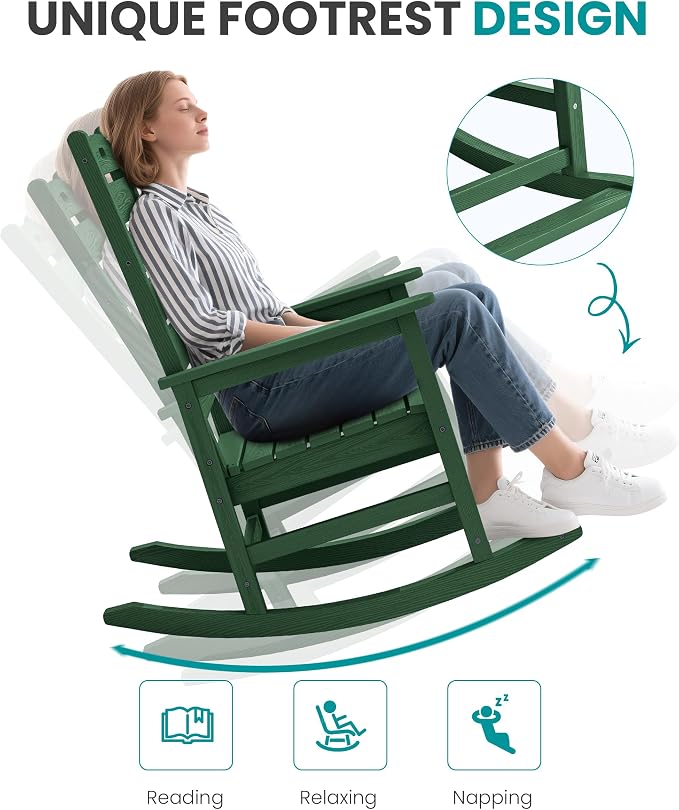 SERWALL Outdoor Rocking Chair Set of 4, Oversized HDPE Patio Rocking Chair - Image 7