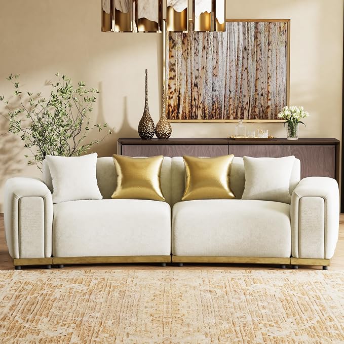 Oversized Chesterfield Sofa Set Luxury Velvet Couch Vintage Tufted Couch Beige - Image 3