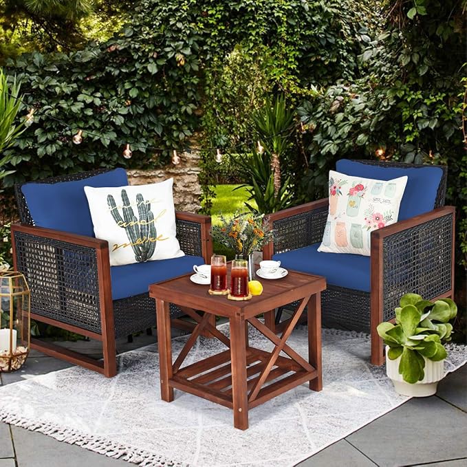 Tangkula 3 Pieces Patio Wicker Furniture Set, Rattan Outdoor Sofa Set - Image 2