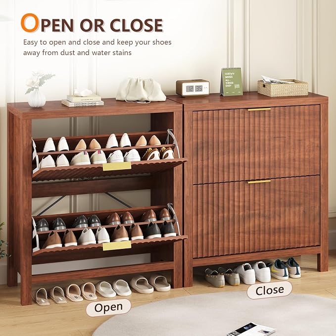 YOMILUVE Shoe Cabinet Storage for Entryway, Fluted Shoe Cabinet - Image 7